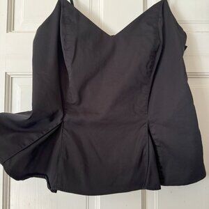 Black pleated peplum tank top with stretchy back and adjustable straps size M